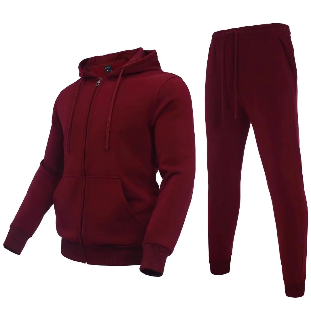 Zusmen Men's 2-Piece Tracksuit: Full-Zip Sweatsuit, Burgundy, 5XL