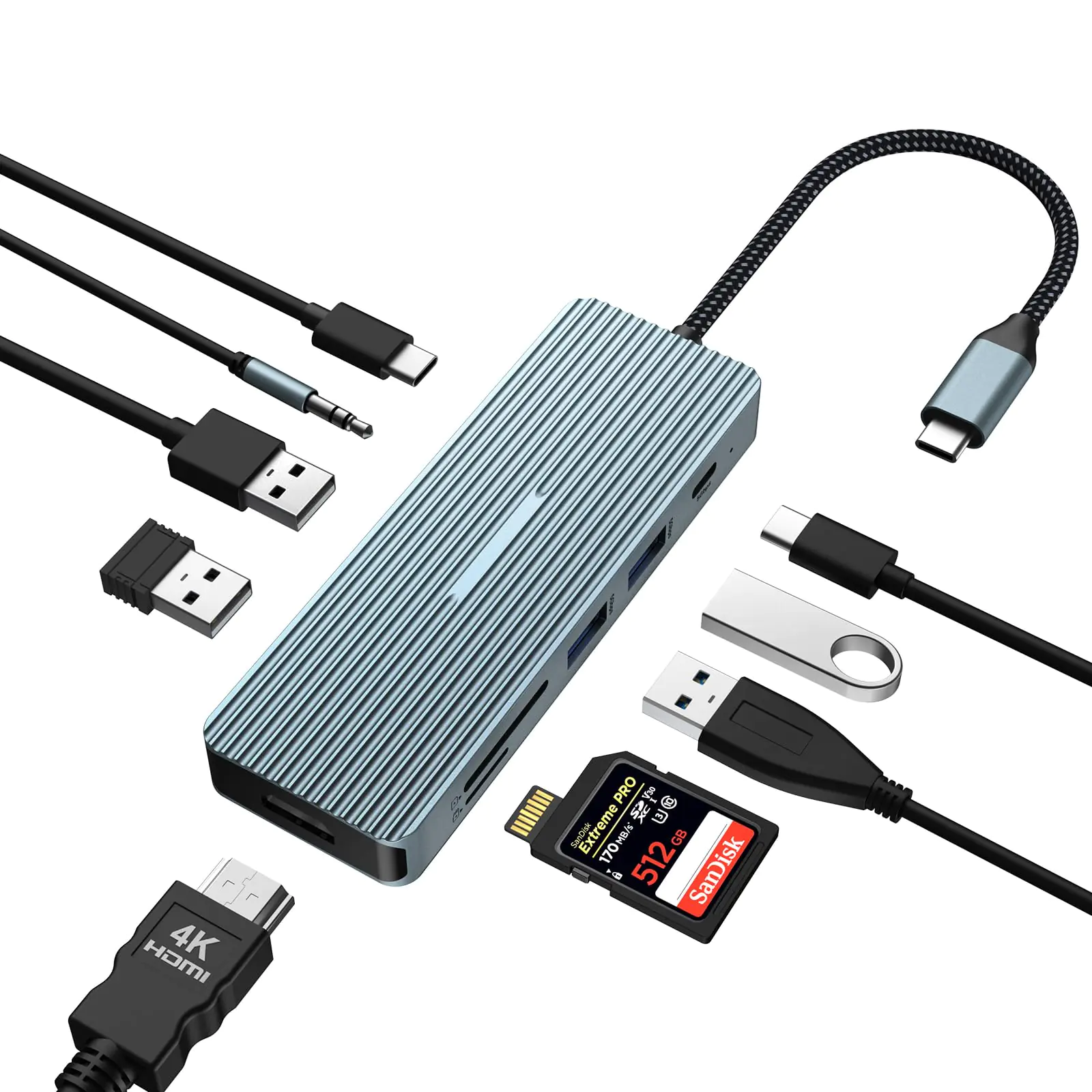 USB C Hub HOPDAY - 10 in 1 Multiport USB C Adapter with 4K HDMI USB C