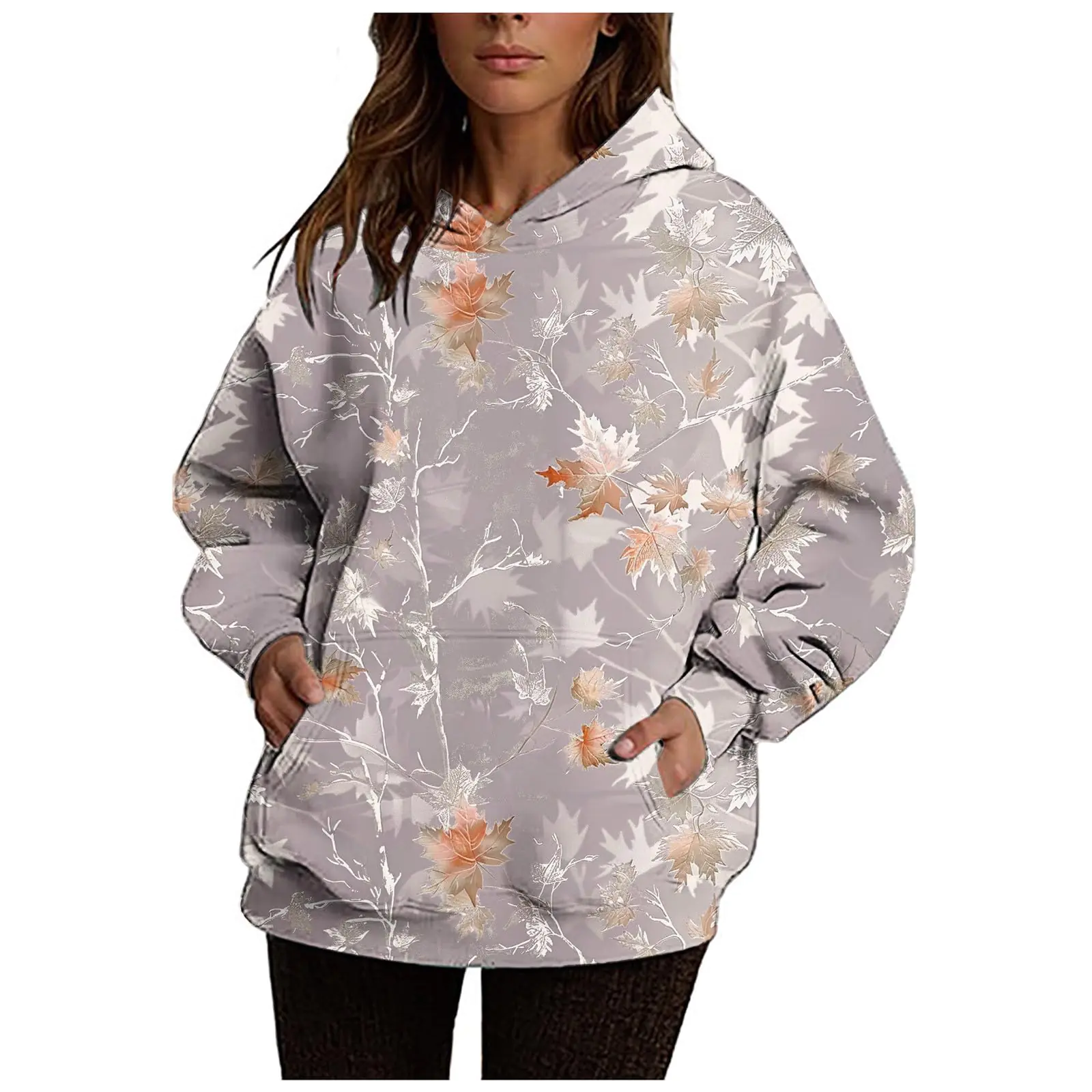 Ceboyel Womens Camo Oversized Hoodies Maple Leaf Hooded Sweatshirt Trendy Cute Hoodie Teen Girls Fashion Clothing 2024 Plain Sweatshirt Women Oversized Purple S