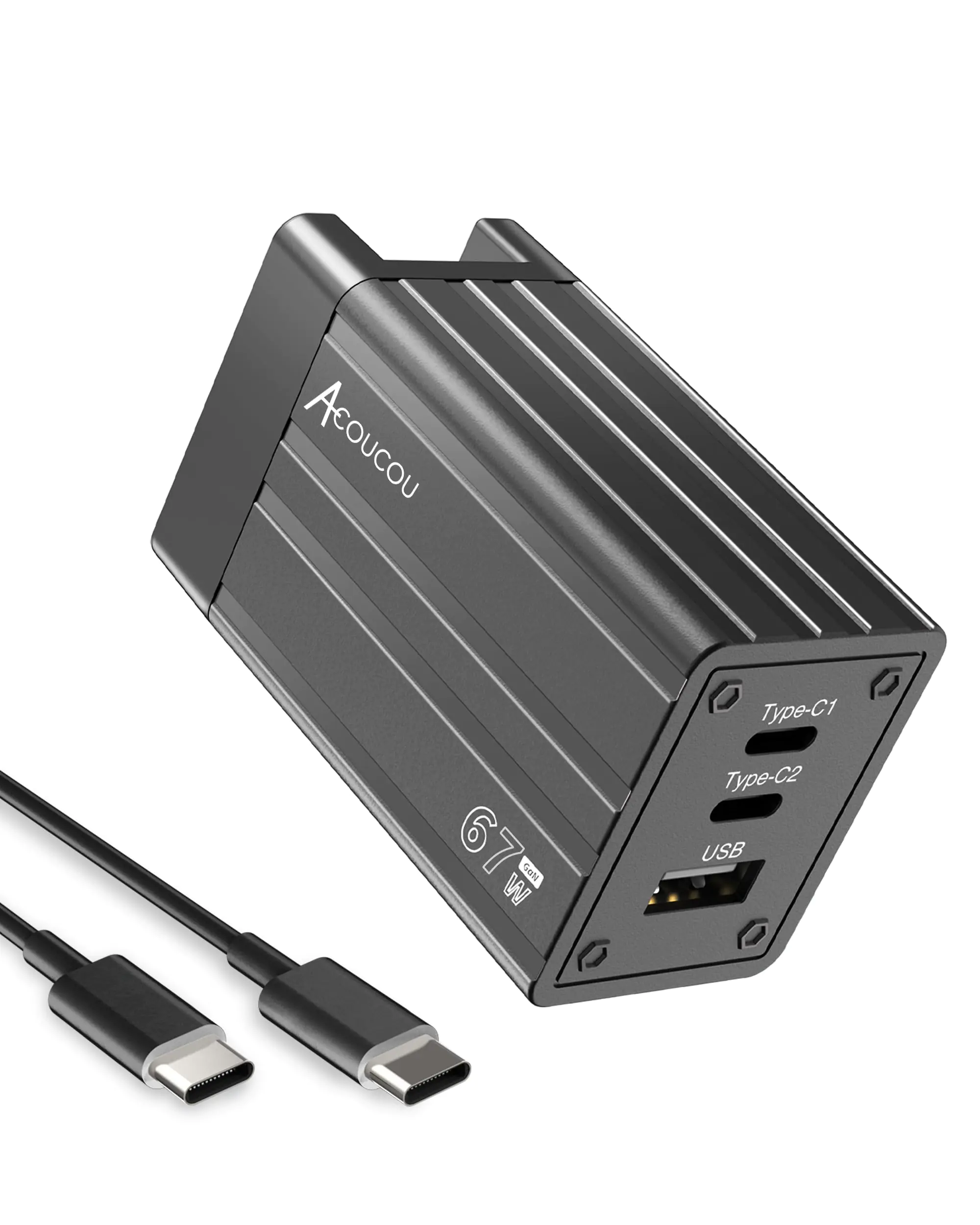 67W Type C Charger Acoucou GaN Fast Charger 3-Port USB C Power