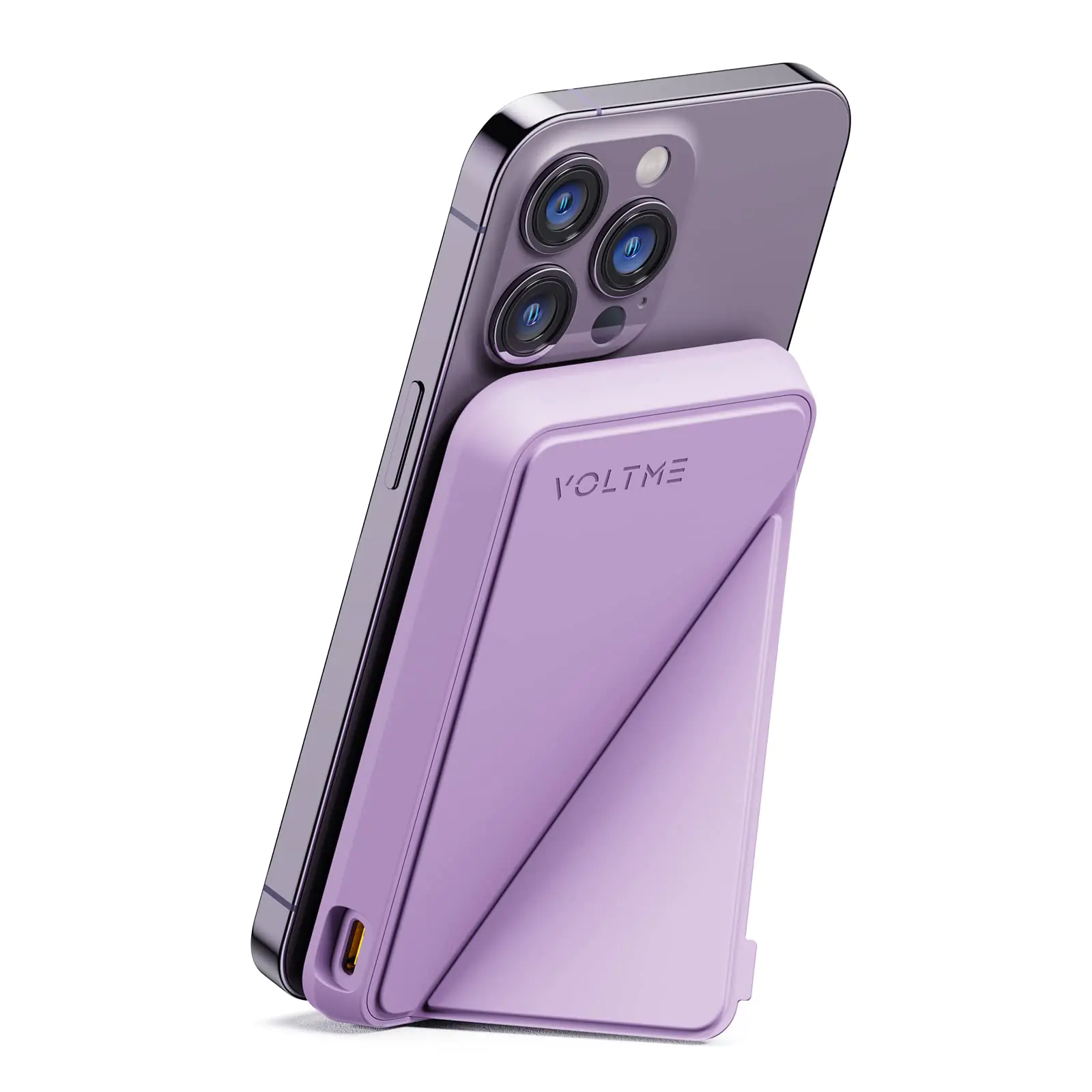 VOLTME Magnetic Power Bank 5000mAh Foldable Magnetic Wireless Portable Charger and USB-C Cable Only for iPhone 14/13/12 Series-Violet