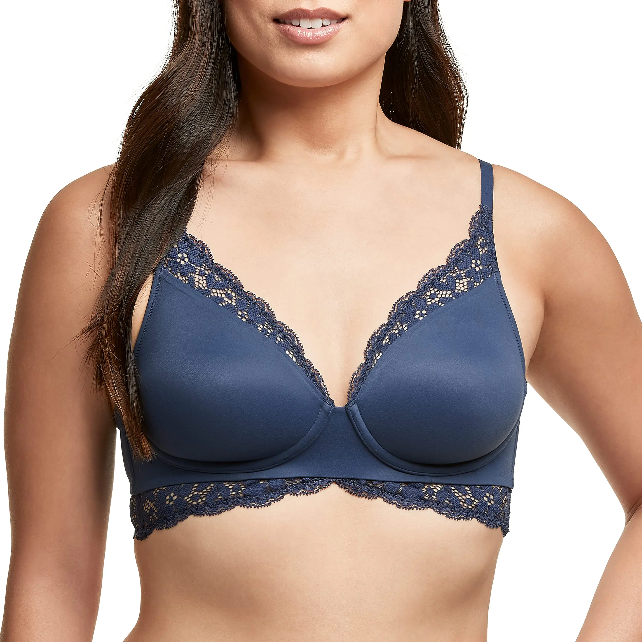 Navy Wireless Lace Longline Bralette
