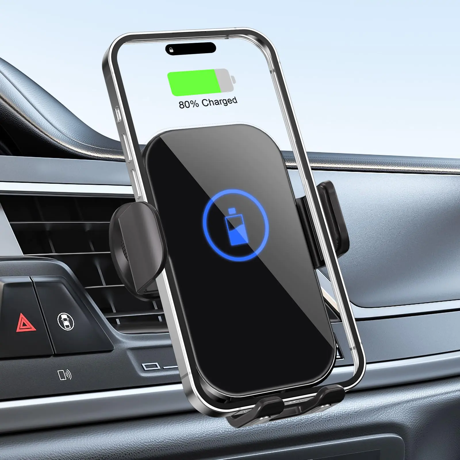 Wireless Car Charger Mount 15W Fast Charging Auto Clamping Car Charger Holder for iPhone/Samsung for iPhone 16 15 14 13 12 11 ProSamsung Galaxy S24 S23 S22 S21 S20 S10+ S9+(Black)