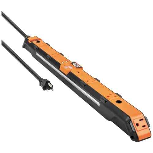 Klein Tools 29602 Magnetic Power Strip Surge Protector with Motion Sensor LED Light 5 Outlets USB-C and 2 USB-A Ports 5-Foot Cord Heavy Duty for Workshop