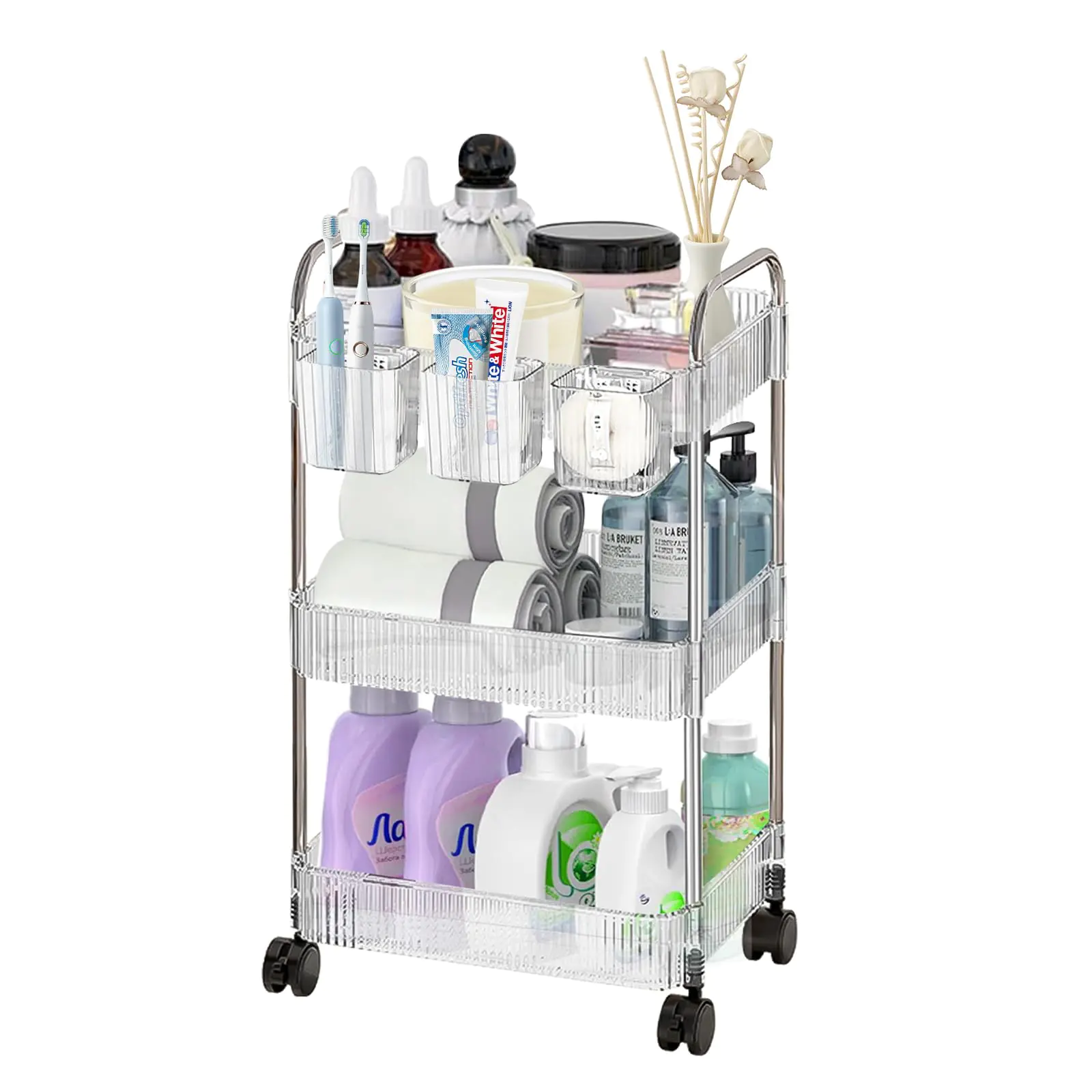 Rolling Cart Acrylic Storage Cart Bathroom Cart on Wheels Rolling Cart Organizer for Makeup Skincare Cosmetic Perfume Beauty Products Makeup Organizers and Storage 3 Tier Rolling Cart