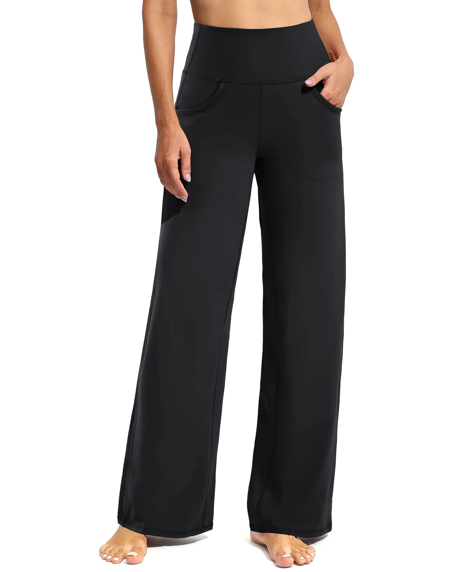 Promover Wide Leg Pants Woman Yoga Pants with Pockets Loose Stretch Casual Lounge Sweatpants Women Fashion Clothing(BlackXL30
