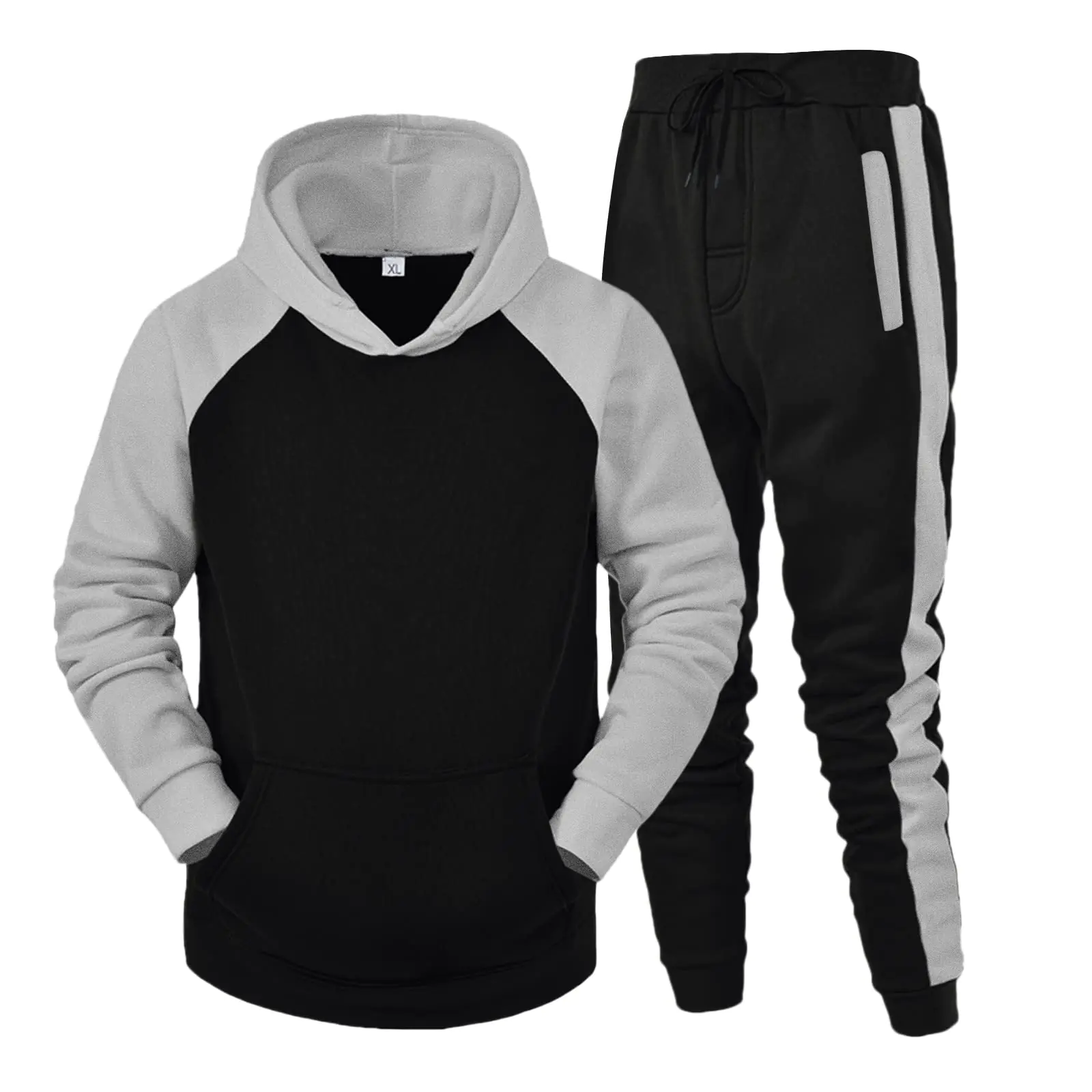 Men's 2-Piece Hoodie Tracksuit Set: Joggers, Big & Tall, Khaki, Gym Workout
