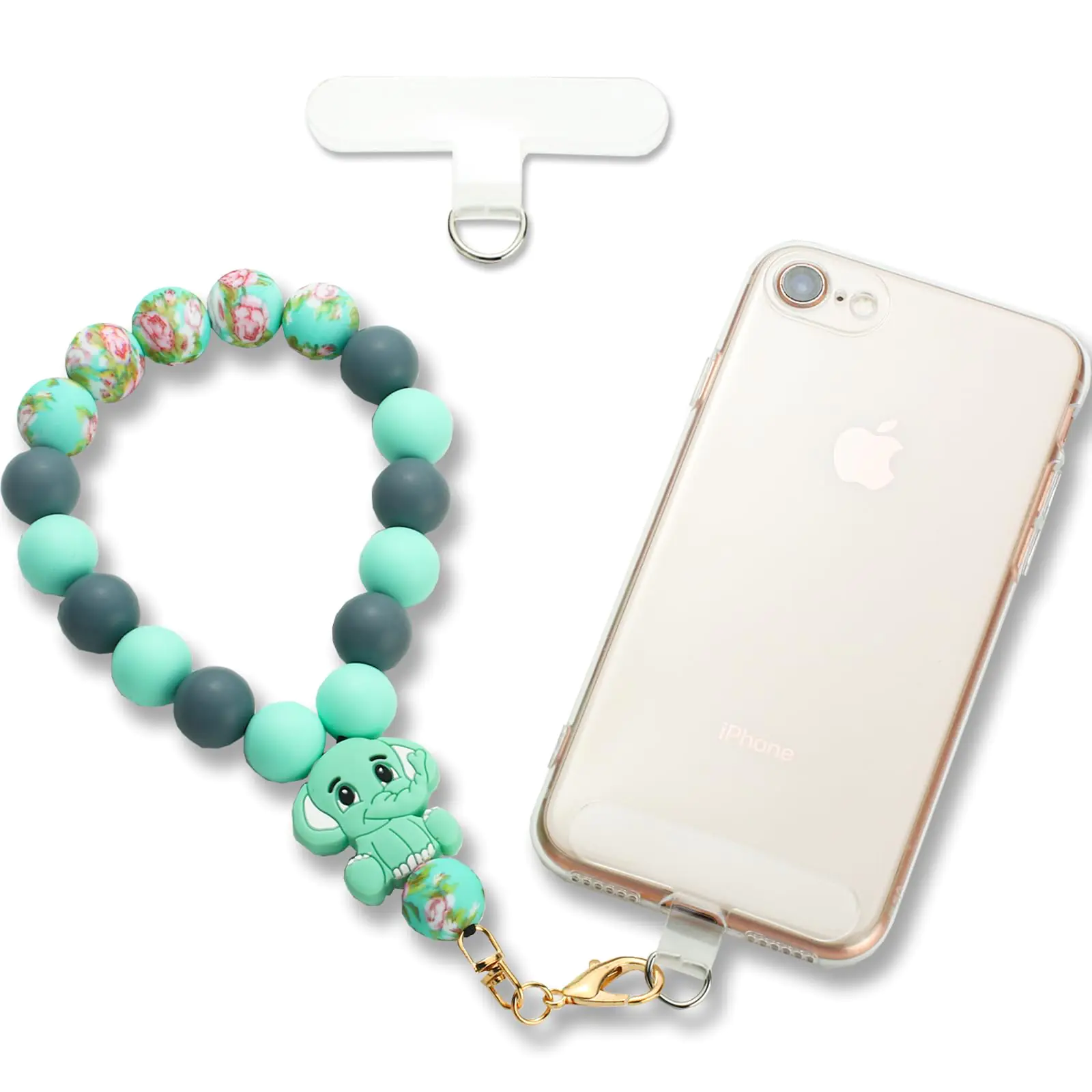 Silicone Beaded Phone Wrist Strap Boho Cell Phone Lanyard with Soft Tether Tab Elastic Hands-Free Phone Strap Wristlet Bracelet Keychain Phone Accessories for Women Mint Green