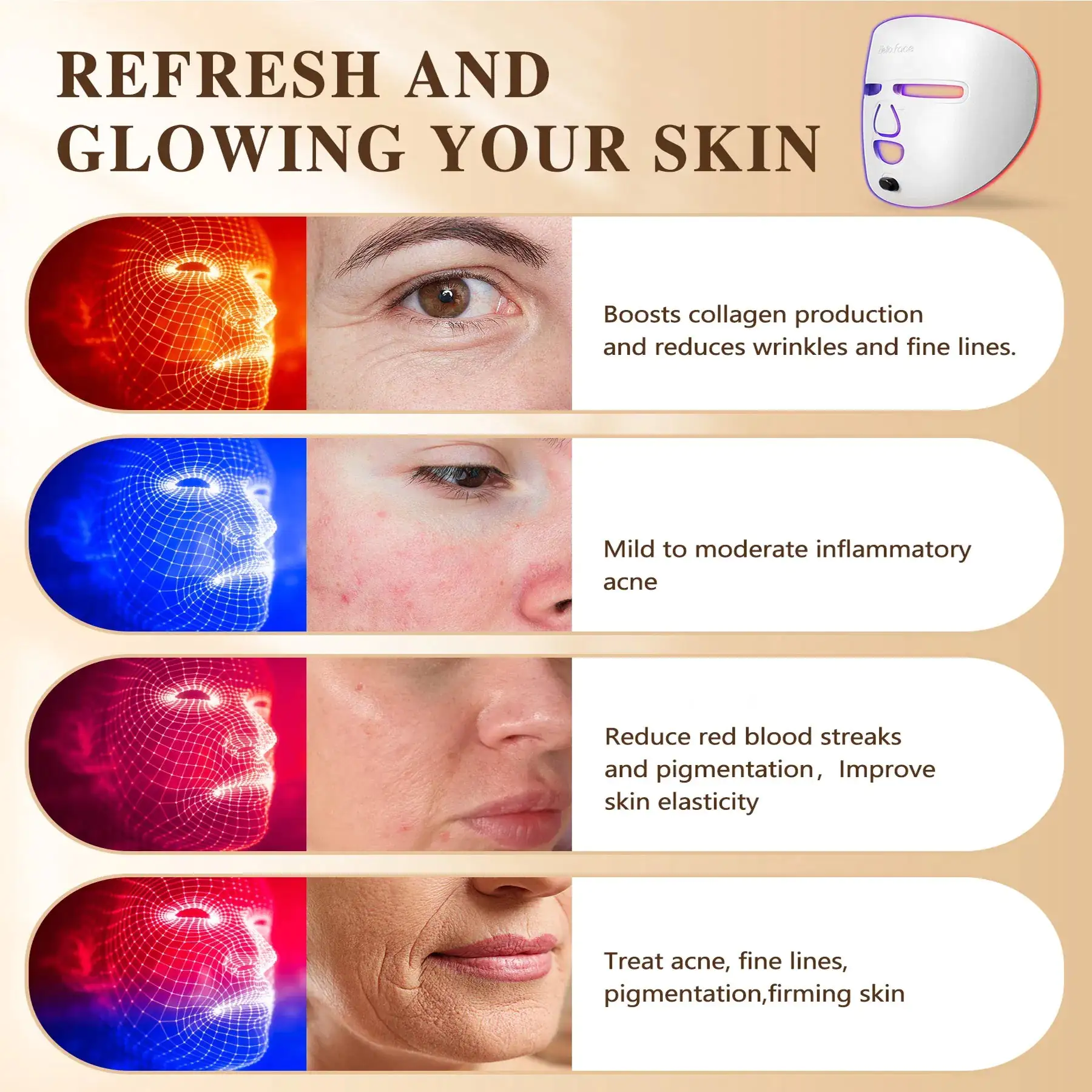 Hello Glow LED mask features