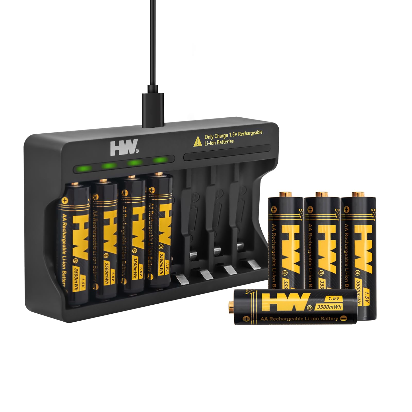 HW Lithium AA Batteries with Fast Charger