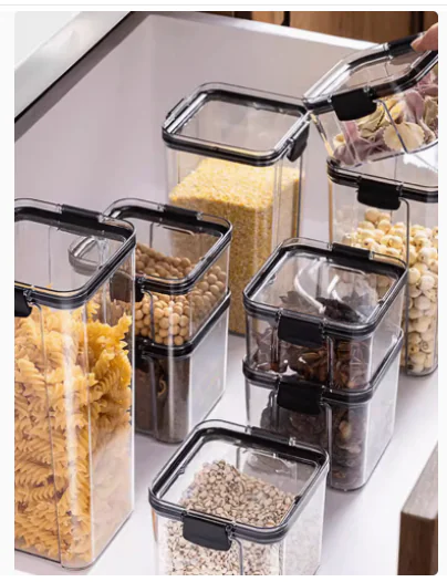 Transparent Plastic Square Kitchen Storage Jar
