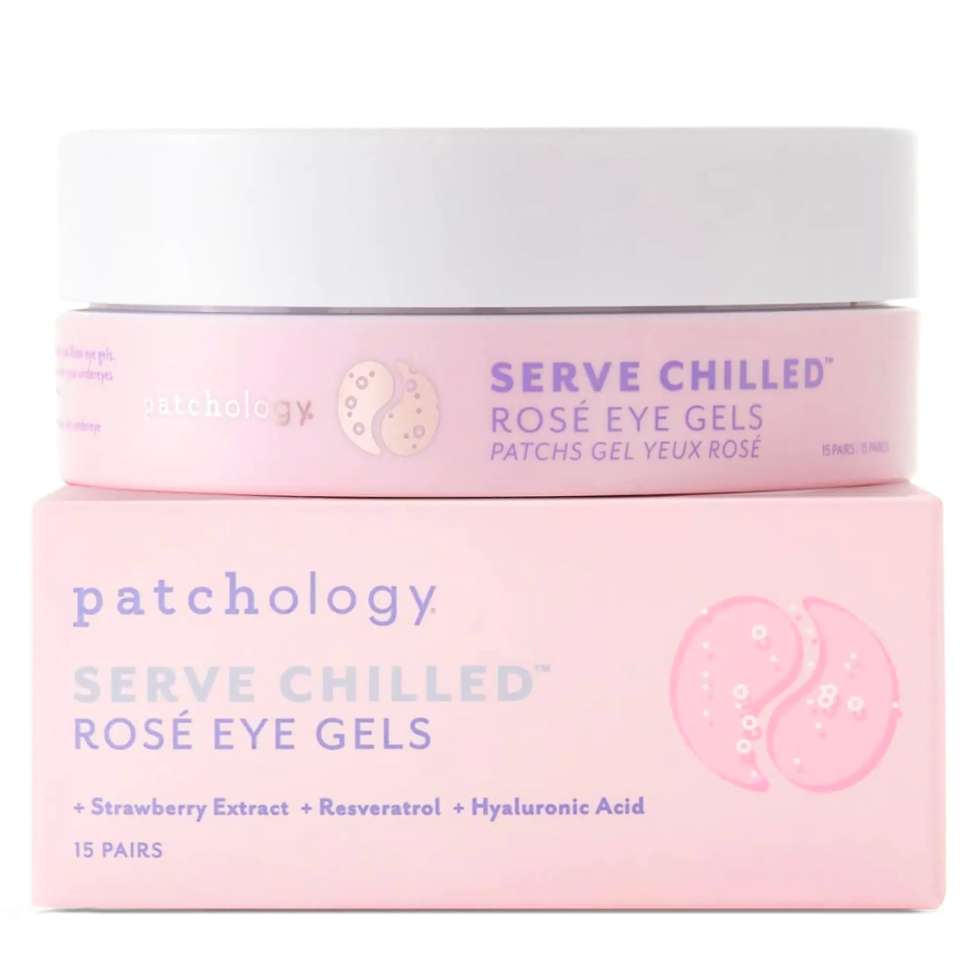 Patchology Serve Chilled Ros&eacute; Eye Gels - Eye Patches for Puffy eyes & Dark Circles Gel Eye Patches Under Eye Mask w/Hyaluronic Acid Eye Treatment Products & Mini Beauty Products (15 Pairs/Jar)
