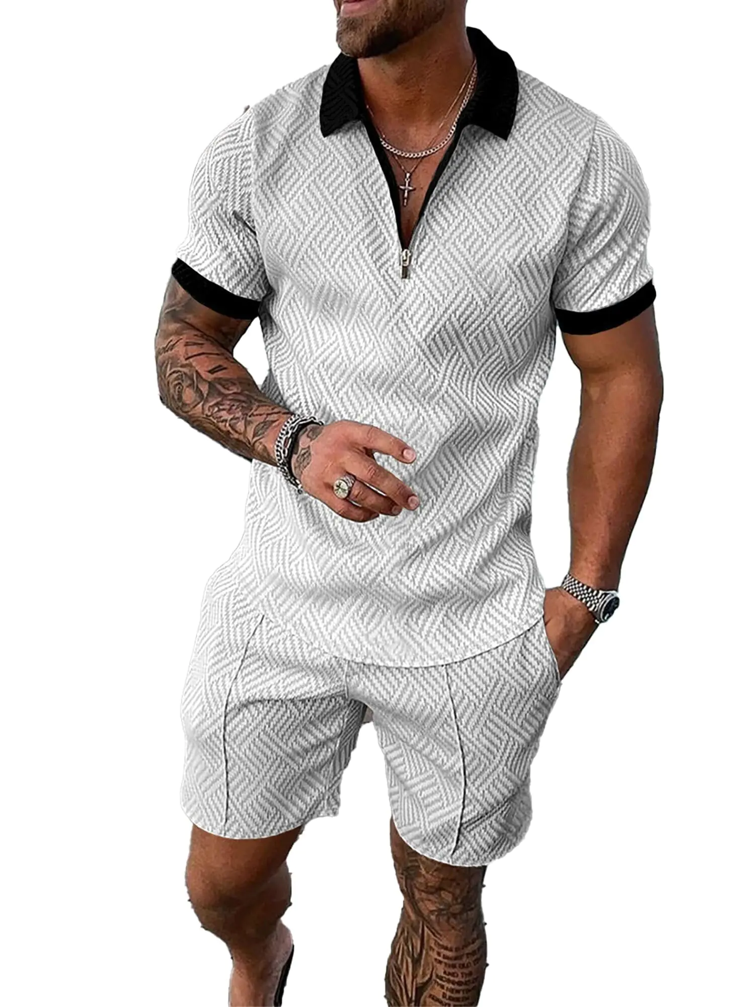 Eroell Men's 2-Piece Summer Short Set: Short-Sleeve Polo & Shorts, A-51