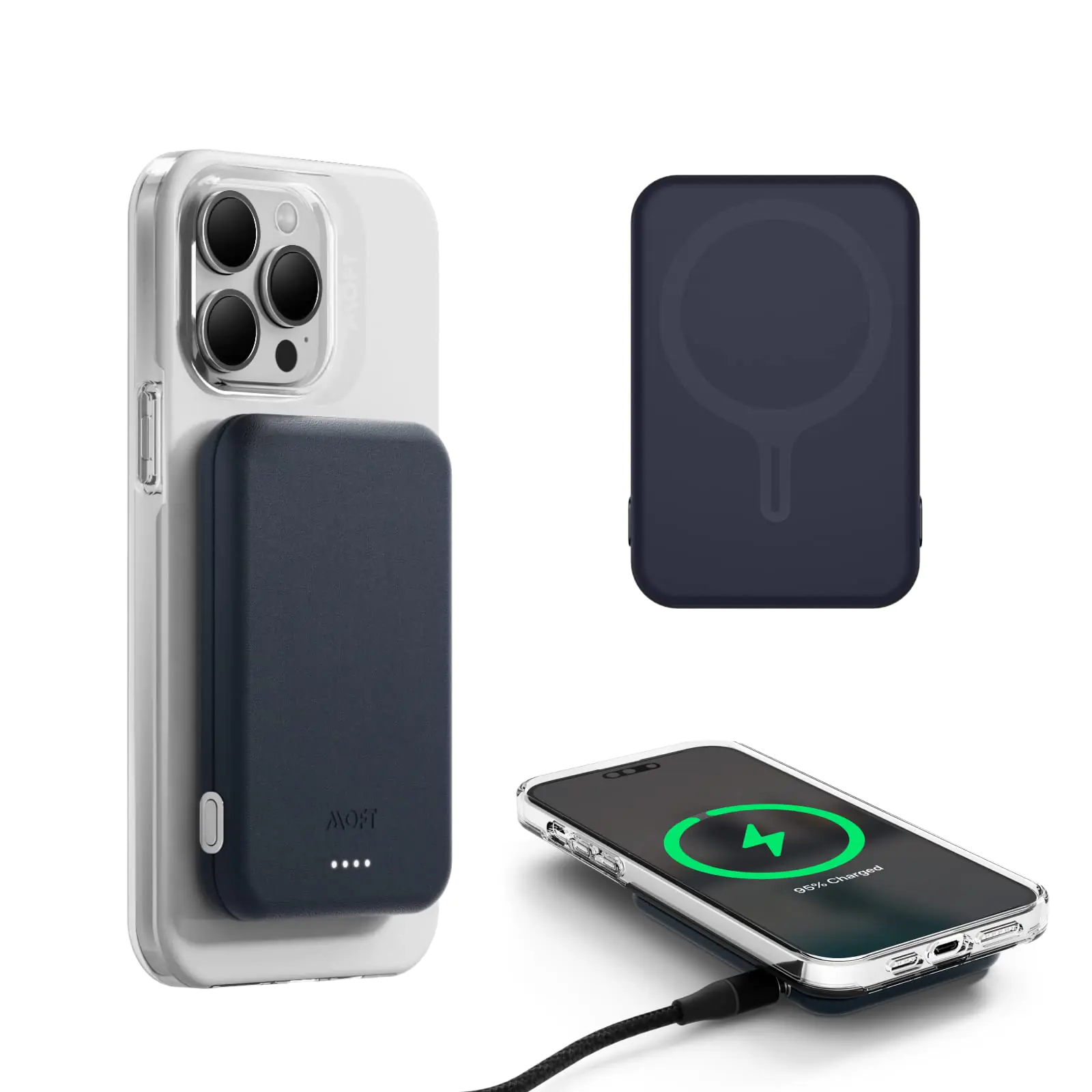 MOFT Magnetic Power Bank Lightweight and Stackable Wireless Charger with Magnetic USB-C Cable for iPhone 14/13/12 SeriesDeep Blue