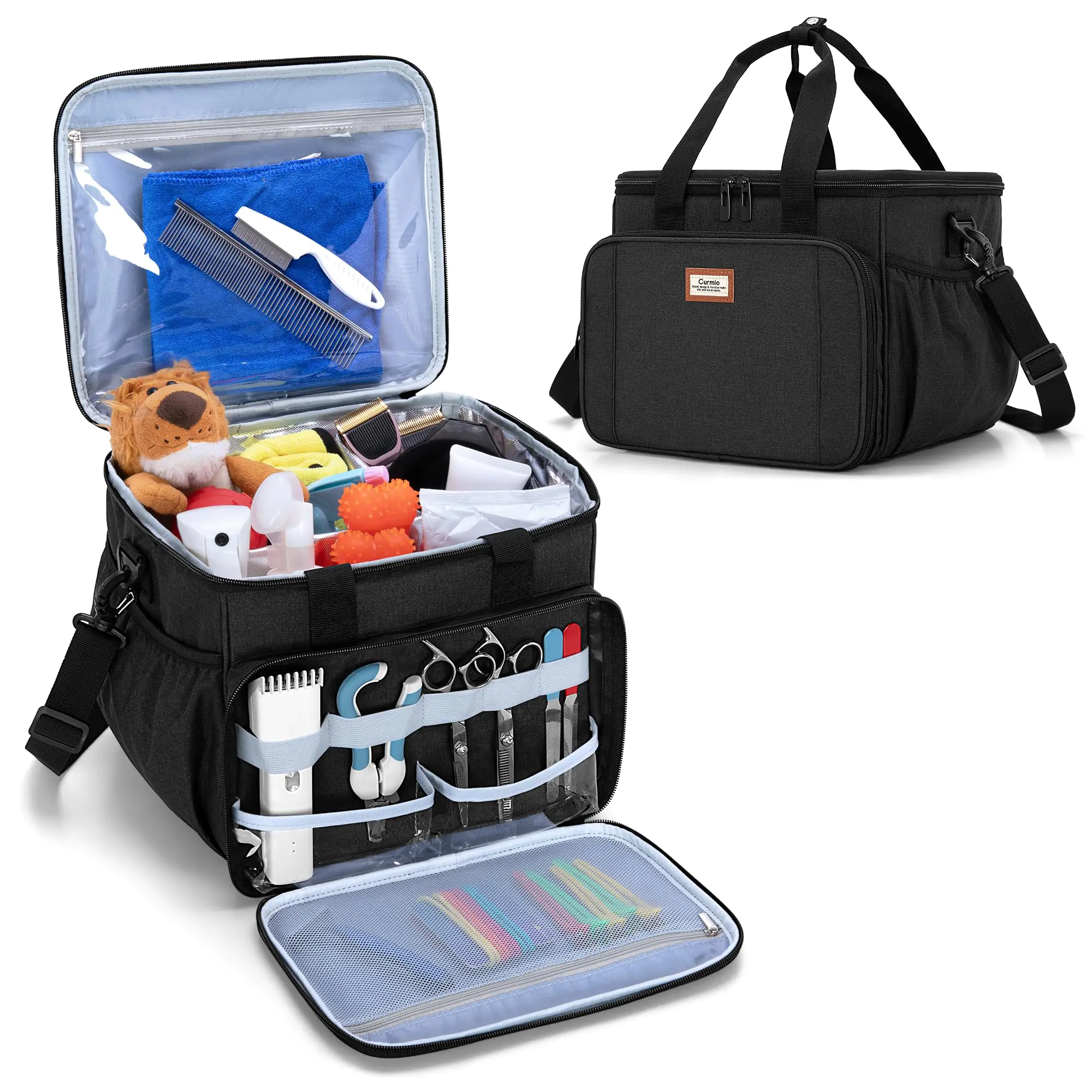 CURMIO Pet Grooming Tote Bag, Organizer voor hond en kat, zwart (alleen tas)