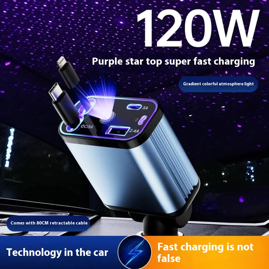 120W Flexible Wire Car Charger for Type-C & Apple Devices thumbnail 2