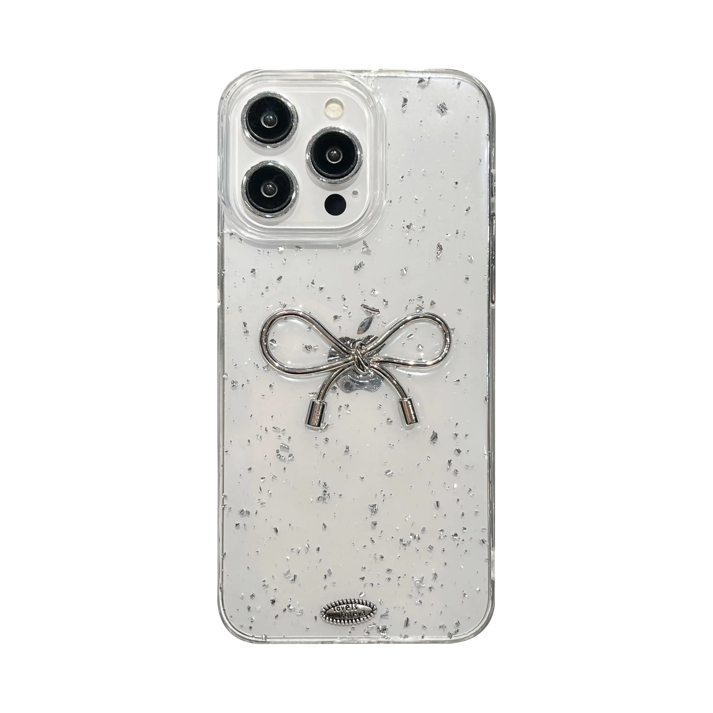 FLIRACON Bow Bling Glitter Silver Foil Clear Phone Case Compatible