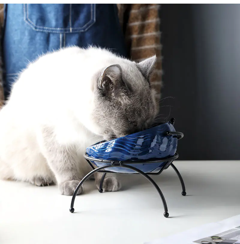Verhoogde voerbak voor kat en hond &ndash; schuin design