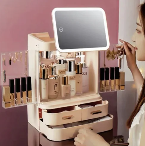 Lighted Mirror Makeup Storage