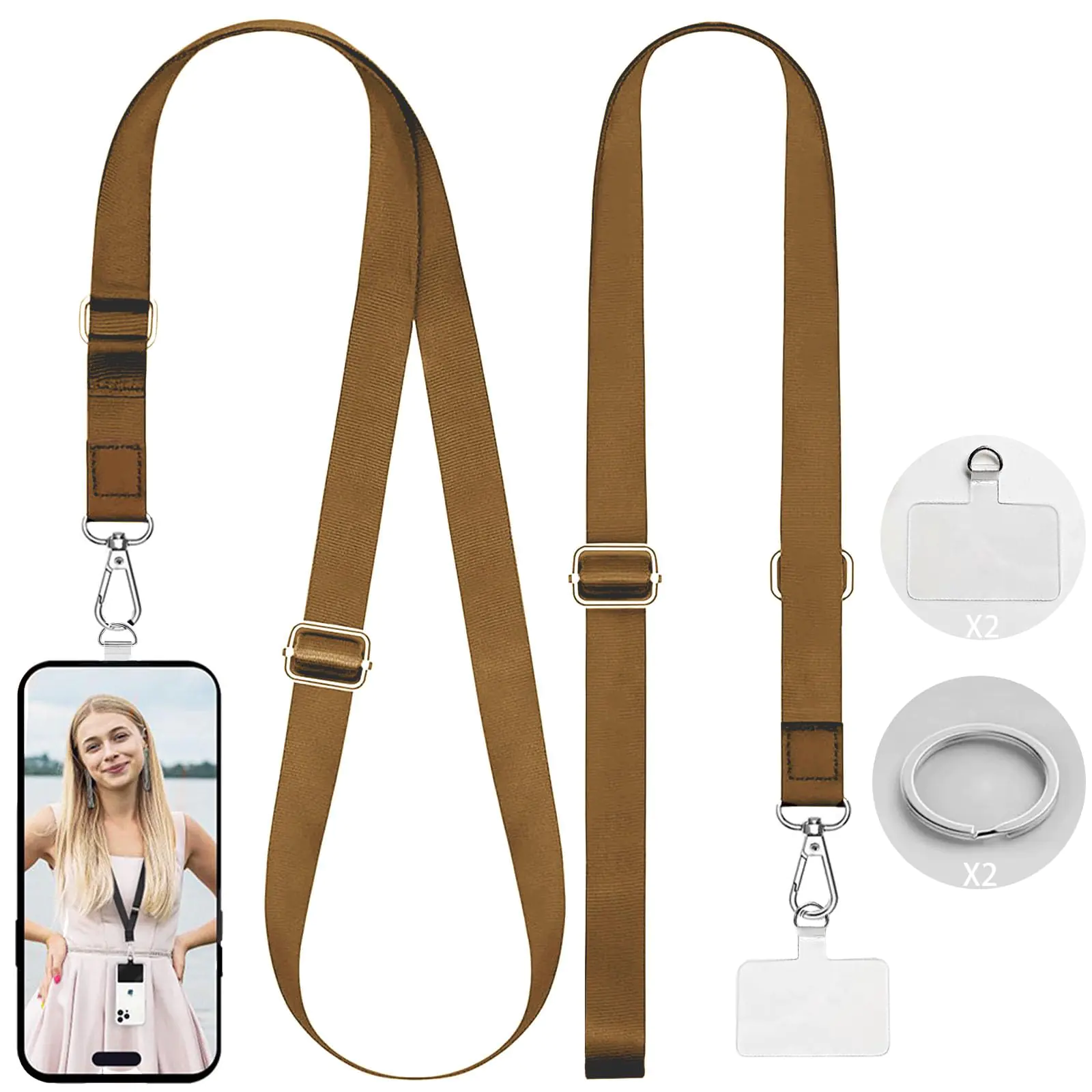 A&H Zier Phone Lanyard 2 Phone Lanyards For Around The Neck Adjustable Length Phone Strap Cell Phone Accessories Cell Phone Lanyard With Keychain IPhone Strap (2 Coffee)