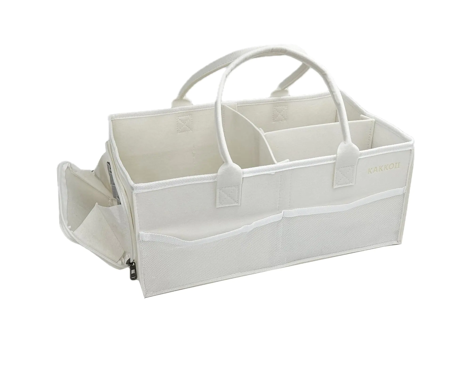 KAKKOII Baby Diaper Caddy Car Caddy Storage Basket Portable Organizer Caddy Nursery Storage Bin Basket with Handle Felt Diaper Organizer for Changing Table Newborn Gift for Shower (White)