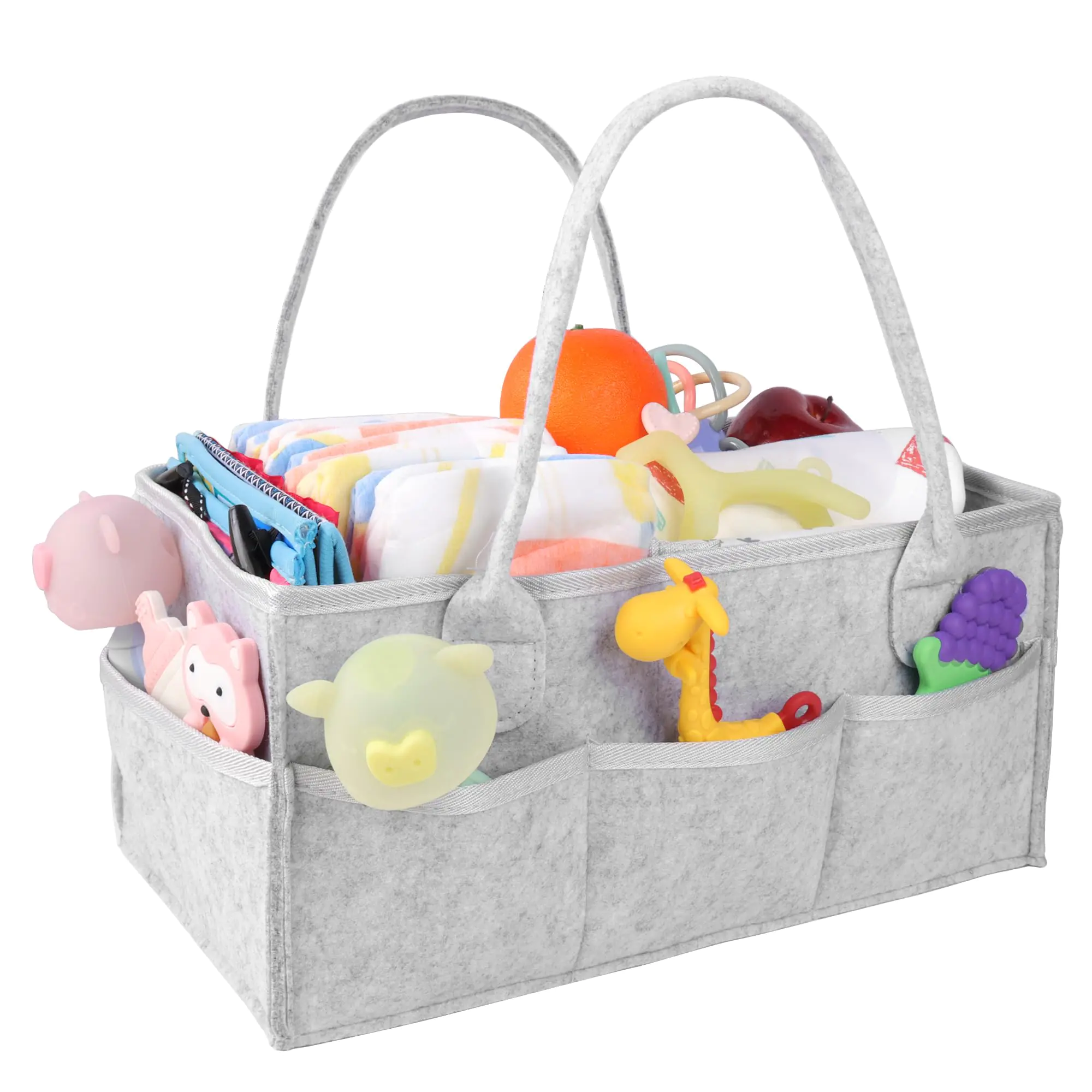 PHILORN Diaper Caddy Organizer Extended 15-inch Baby Diaper Caddy with Dividers Car Diaper Caddy Diaper Caddy for Changing Table Felt Diaper Caddy Organizer with Handle Baby Shower Gifts